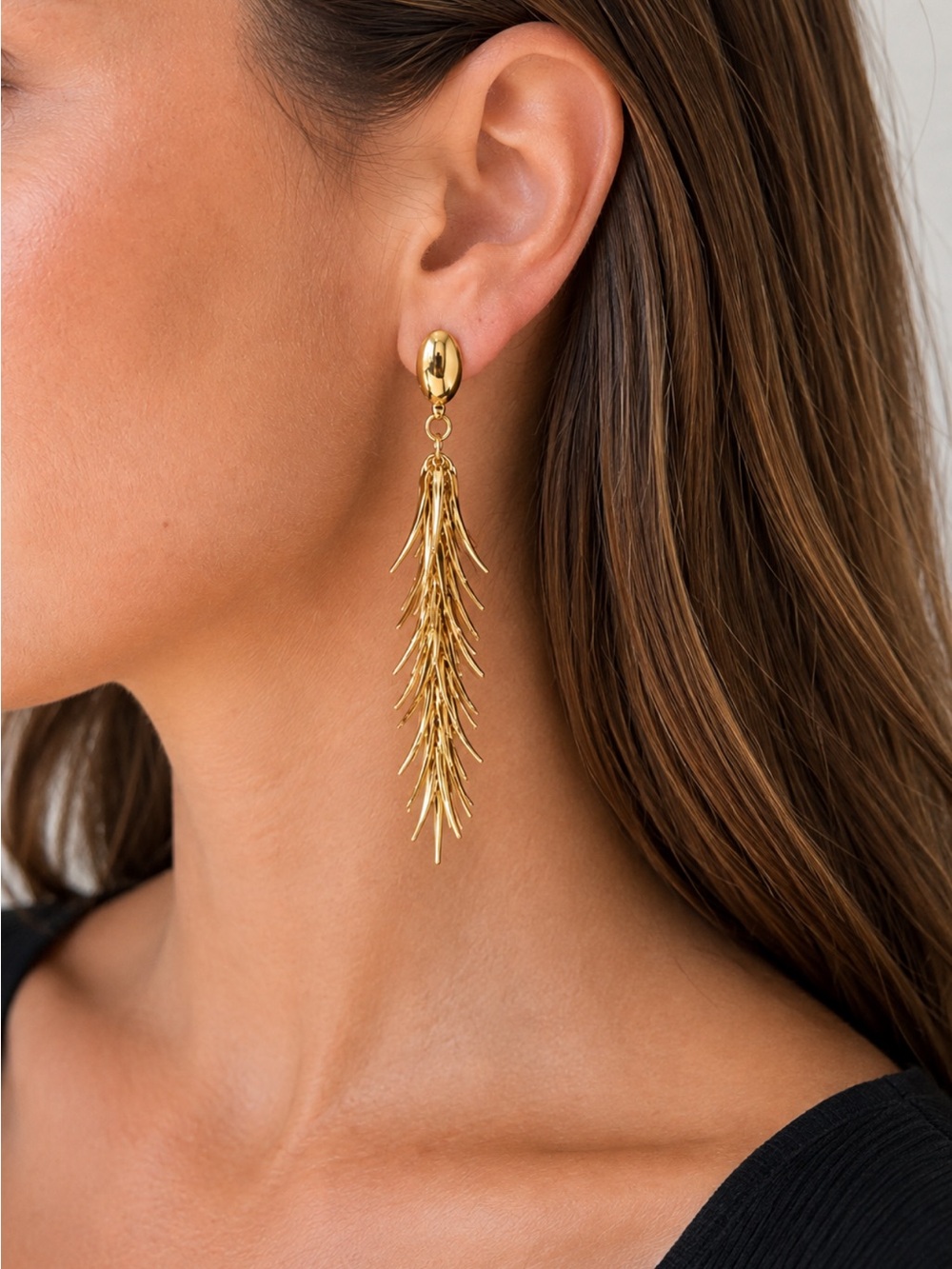 Marlyn Schiff Gold Long Fringe Drop Earrings NEW